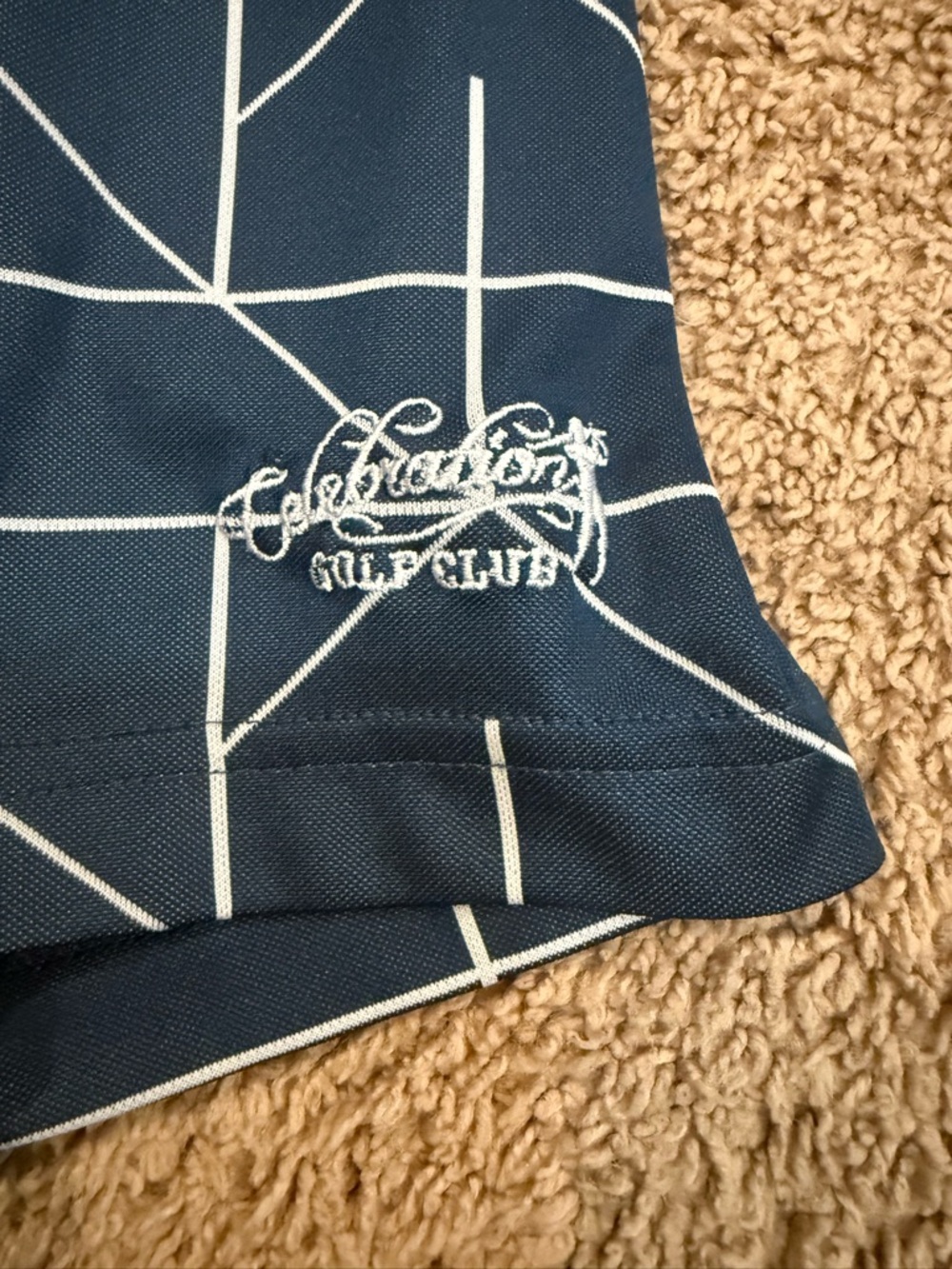 adidas Navy Polo with White Geometric Lines - Picture 5 of 5